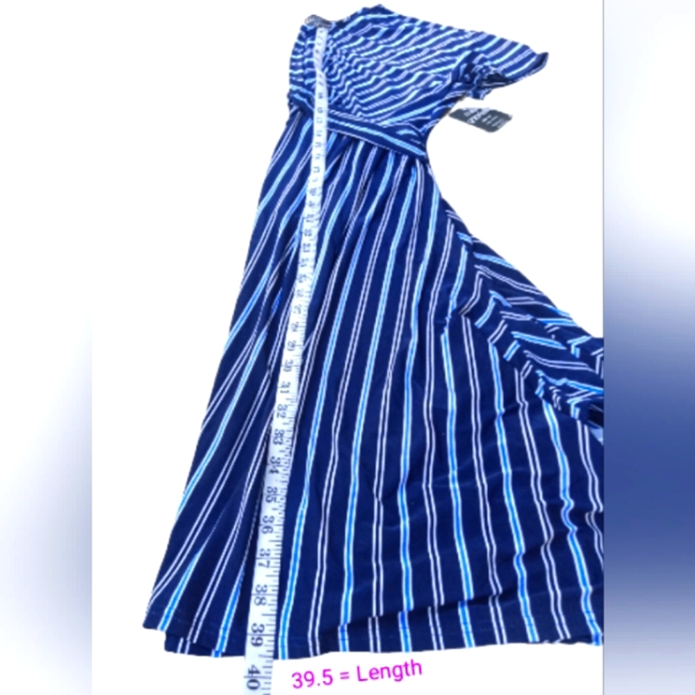 Striped Blues Midi Length Dress - NWT